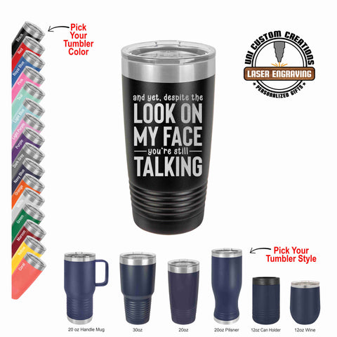 Black 20oz polar camel. left side shows all our tumbler color options and the bottom row shows our tumbler sizes and styles