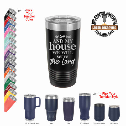Black 20oz polar camel. left side shows all our tumbler color options and the bottom row shows our tumbler sizes and styles