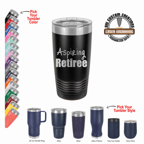 Black 20oz polar camel. left side shows all our tumbler color options and the bottom row shows our tumbler sizes and styles