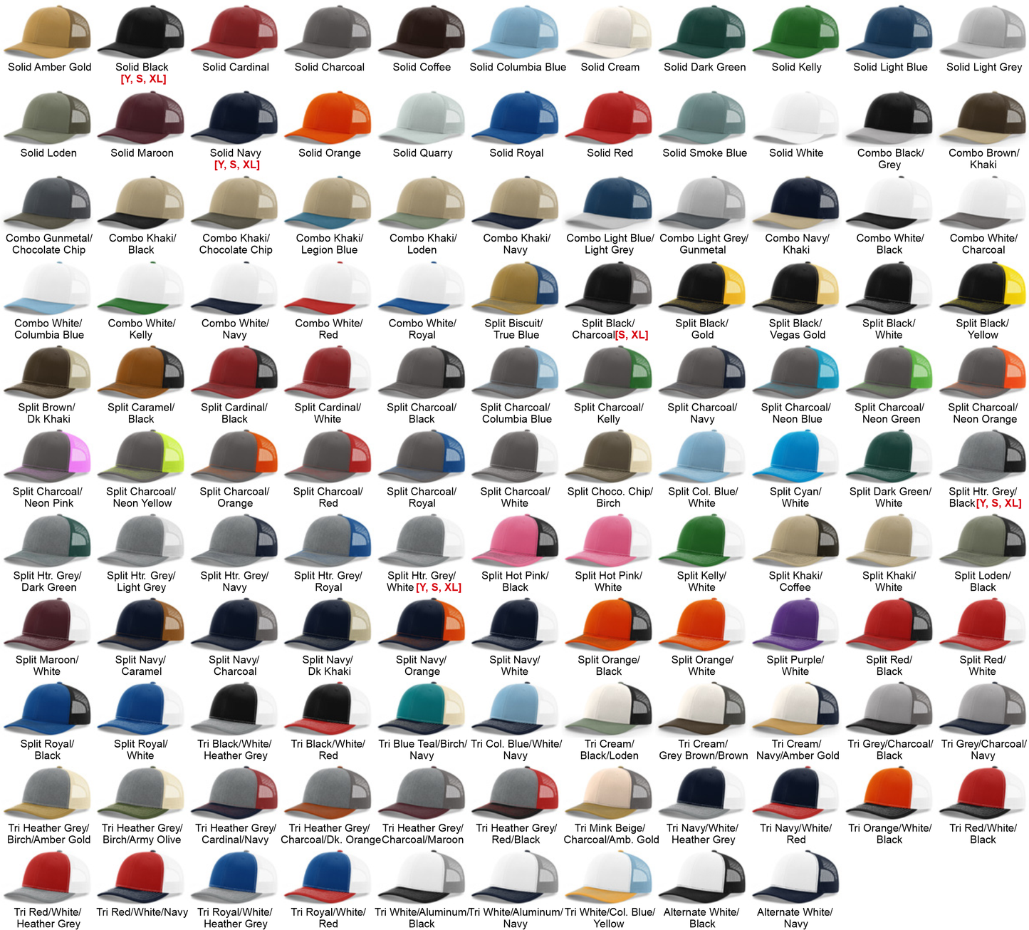 Collection of various colored caps displayed in a grid.