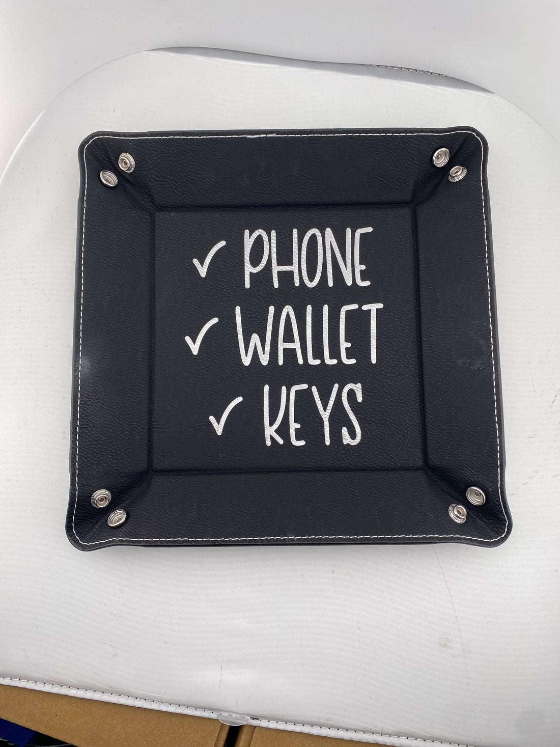 Leatherette Snap Tray – Phone, Wallet, Keys - Laser Engraved