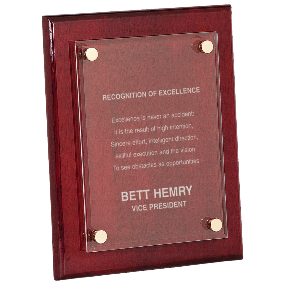 Piano Black or Rosewood Finish Floating Glass Plaque