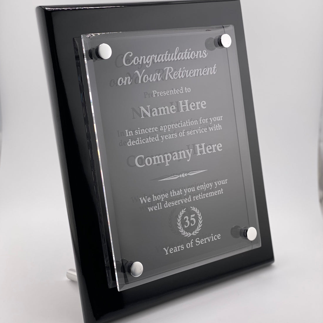 Piano Black or Rosewood Finish Floating Glass Plaque