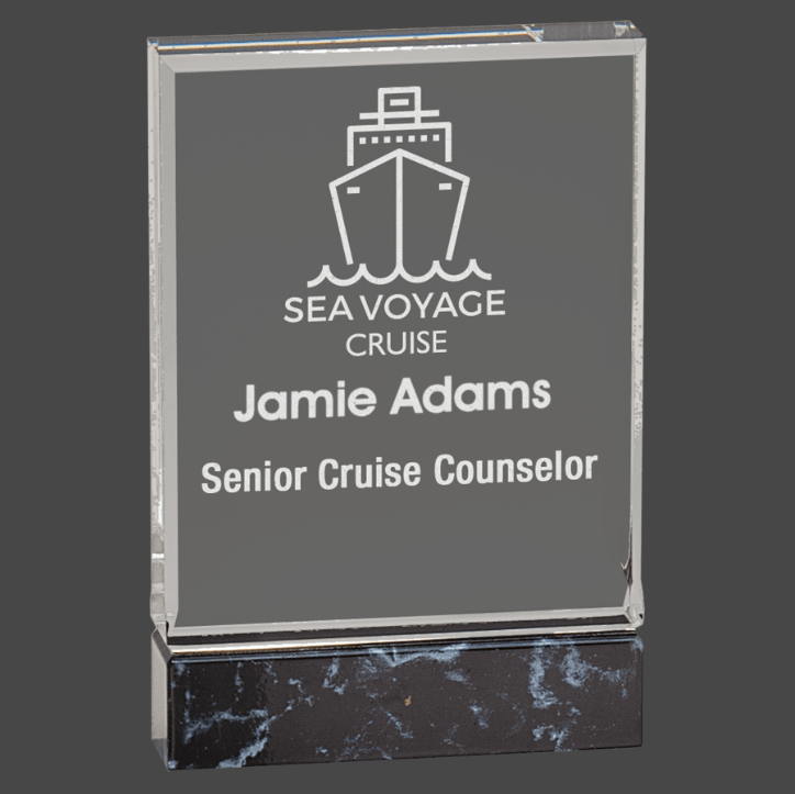 An acrylic award with a hydrofoil graphic in black, white, and gray, presenting an appreciation plaque for 25 years of dedicated service.