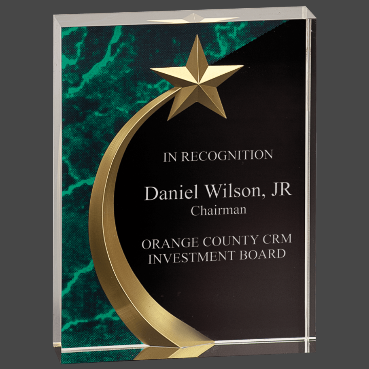 Green Marble Square Shooting Star Acrylic Award