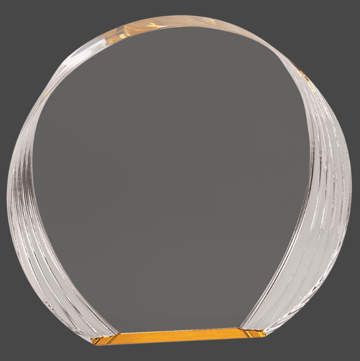 A gold round  Clear acrylic award 
