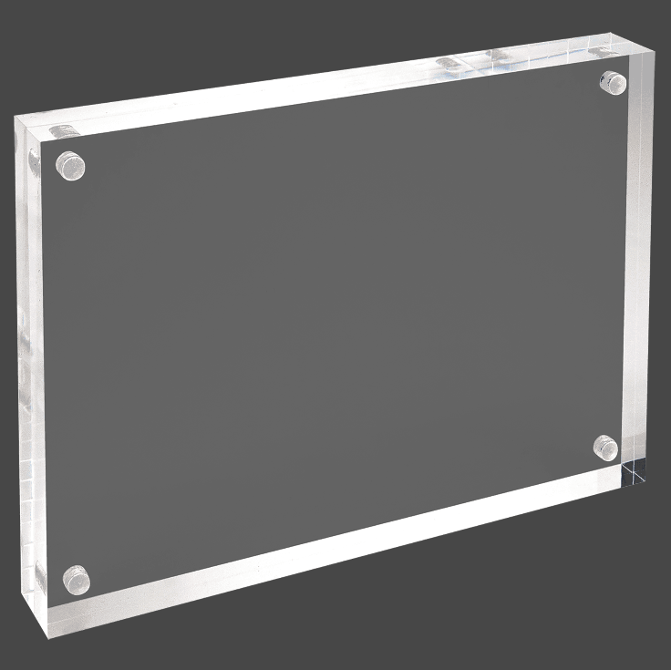 A clear acrylic award with a magnetic back.