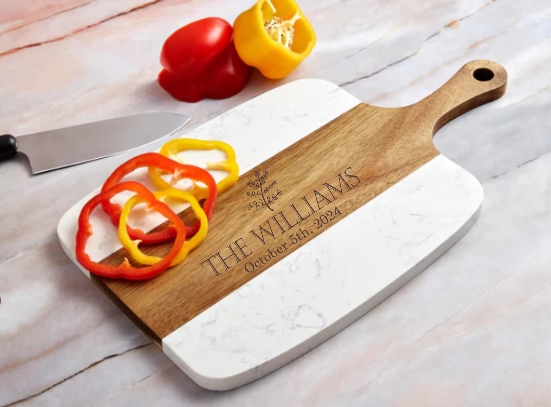 Personalized 5pc Wood and Marble Serving Board Set – UNI Custom ...
