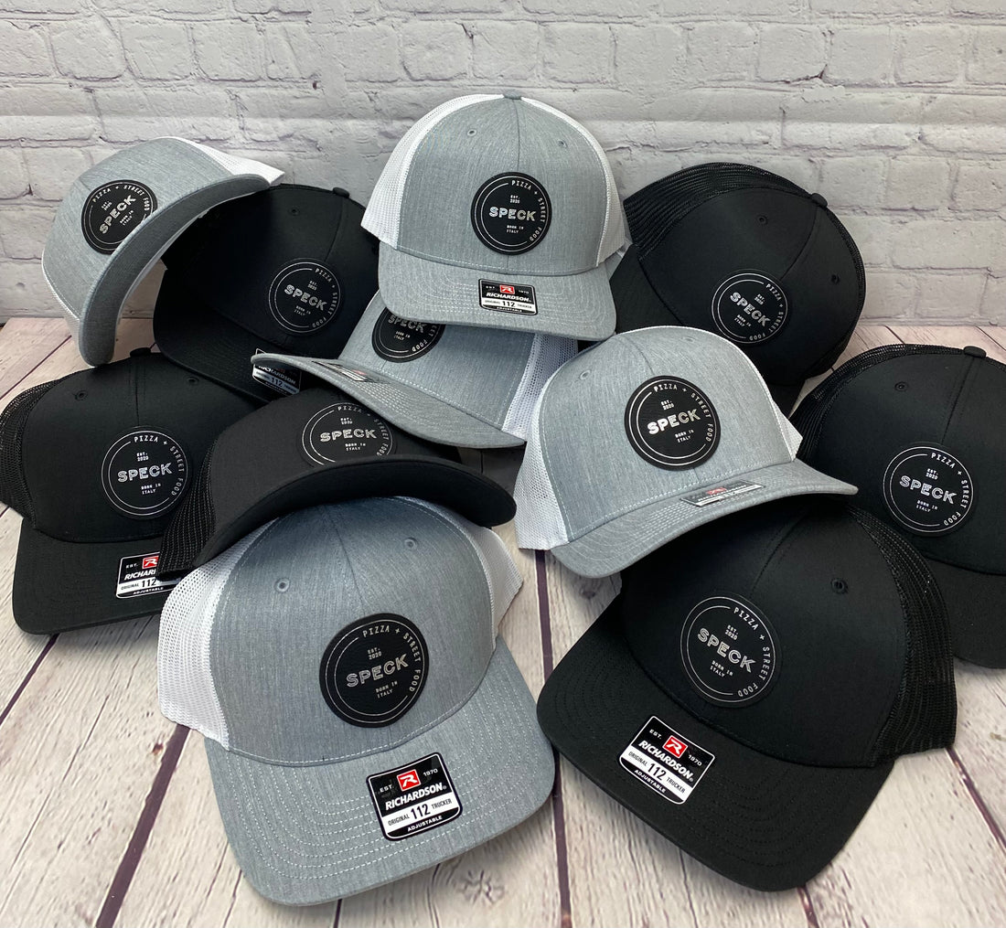 Leather Patches that match your Business style and Brand. Features Specks Pizza & Street Eats hat