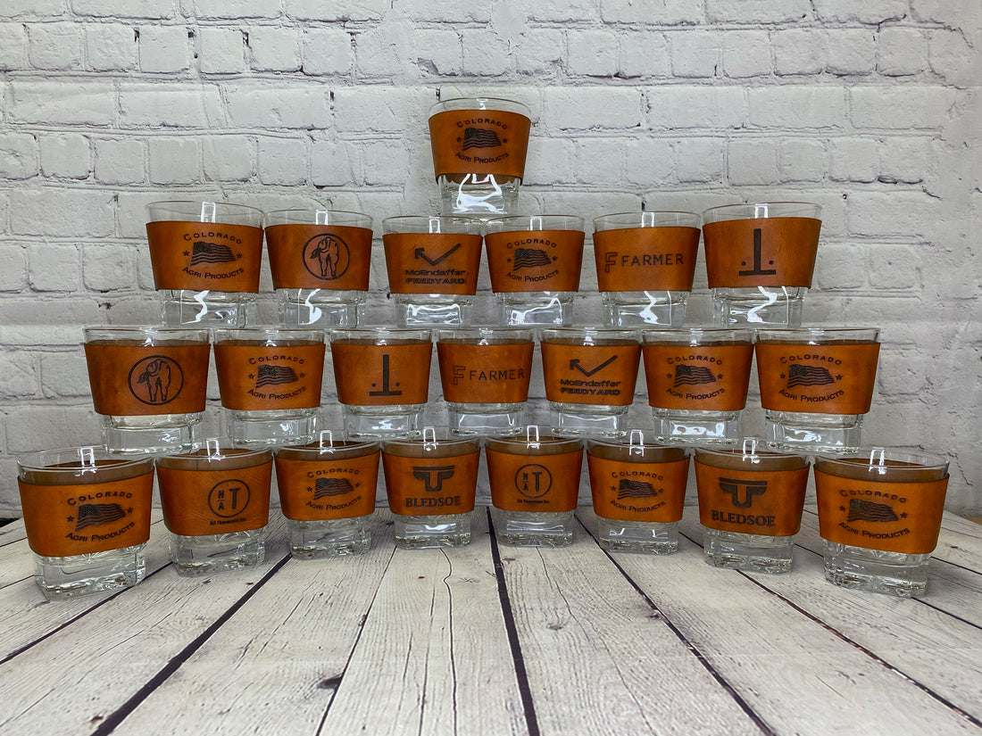 Whiskey glass with leather wrap